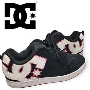 DC Womens Court Graffik Fat Tongue Black Pink Leather Skate Shoes- Sz 7.5